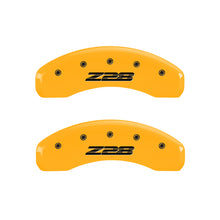 Load image into Gallery viewer, MGP 4 Caliper Covers Engraved Front Gen 5/Camaro Engraved Rear Gen 5/Z28 Yellow finish black ch
