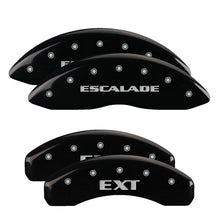 Load image into Gallery viewer, MGP 4 Caliper Covers Engraved Front Escalade Engraved Rear EXT Black finish silver ch
