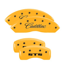 Load image into Gallery viewer, MGP 4 Caliper Covers Engraved Front Cadillac Rear STS Yellow Finish Black Char 2007 Cadillac STS
