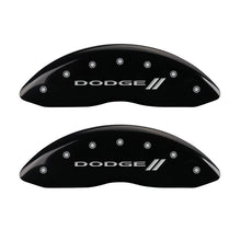 Load image into Gallery viewer, MGP 4 Caliper Covers Engraved Front &amp; Rear With stripes/Dodge Black finish silver ch

