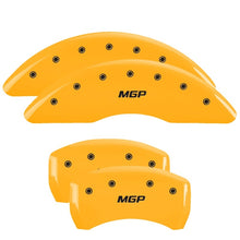Load image into Gallery viewer, MGP 4 Caliper Covers Engraved Front &amp; Rear MGP Yellow Finish Black Char 2018 Mercedes-Benz GLE43 AMG
