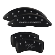 Load image into Gallery viewer, MGP 4 Caliper Covers Engraved Front Cursive/Challenger Engraved Rear RT Black finish silver ch
