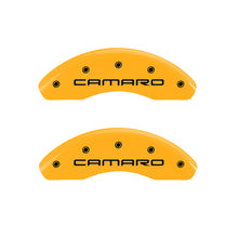 Load image into Gallery viewer, MGP 4 Caliper Covers Engraved Front Camaro Rear Z28 Yellow Finish Black Char 1997 Chevy Camaro

