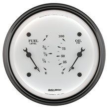 Load image into Gallery viewer, AutoMeter Gauge Dual Fuel &amp; Oilp 3-3/8in. 240 Ohm(e) to 33 Ohm(f) &amp; 100PSI Elec Old Tyme Wht
