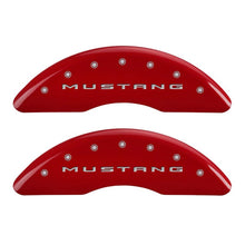 Load image into Gallery viewer, MGP 4 Caliper Covers Engraved Front 2015/Mustang Engraved Rear 2015/Bar &amp; Pony Red finish silver ch
