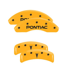 Load image into Gallery viewer, MGP 4 Caliper Covers Engraved Front Pontiac Rear Arrow Yellow Finish Blk Char 1997 Pontiac Firebird
