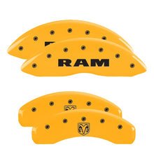 Load image into Gallery viewer, MGP 4 Caliper Covers Engraved Front Ram Rear Ramhead Yellow Finish Black Char 2006 Dodge Durango
