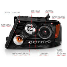 Load image into Gallery viewer, ANZO 2004-2008 Ford F-150 Projector Headlights w/ Halo and LED Black
