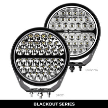 Load image into Gallery viewer, Go Rhino Xplor Blackout Series Round Single LED Spot Light Kit w/DRL (Surface Mount) 9in. - Blk
