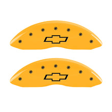 Load image into Gallery viewer, MGP 4 Caliper Covers Engraved Front &amp; Rear Bowtie Yellow finish black ch
