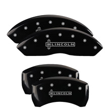 Load image into Gallery viewer, MGP 4 Caliper Covers Engraved Front Lincoln Engraved Rear Star logo Black finish silver ch
