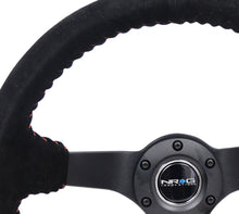 Load image into Gallery viewer, NRG Reinforced Steering Wheel (350mm / 3in. Deep) Blk Suede/Red BBall Stitch w/5mm Matte Blk Spokes
