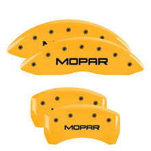 Load image into Gallery viewer, MGP 4 Caliper Covers Engraved Front &amp; Rear MOPAR Yellow finish black ch

