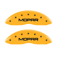 Load image into Gallery viewer, MGP 4 Caliper Covers Engraved Front &amp; Rear MOPAR Yellow finish black ch
