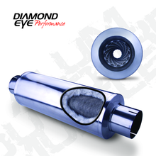 Load image into Gallery viewer, Diamond Eye MFLR 4inID SGL IN/SGL OUT 7inDIA X 24in BODY 30in LENGTH LOUVERED SLOTTED ENDS 409 SS
