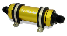 Load image into Gallery viewer, Fuelab 828 In-Line Fuel Filter Long -8AN In/Out 40 Micron Stainless - Gold
