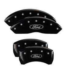 Load image into Gallery viewer, MGP 4 Caliper Covers Engraved Front &amp; Rear Oval logo/Ford Black finish silver ch
