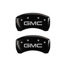 Load image into Gallery viewer, MGP 4 Caliper Covers Engraved Front &amp; Rear GMC Black finish silver ch

