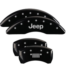 Load image into Gallery viewer, MGP 4 Caliper Covers Engraved Front &amp; Rear MOPAR Black finish silver ch
