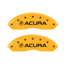 Load image into Gallery viewer, MGP 4 Caliper Covers Engraved Front &amp; Rear Acura Yellow finish black ch
