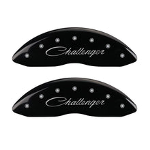 Load image into Gallery viewer, MGP 4 Caliper Covers Engraved Front &amp; Rear Cursive/Challenger Black finish silver ch
