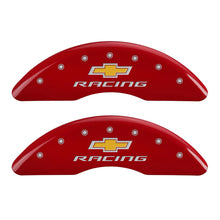 Load image into Gallery viewer, MGP 4 Caliper Covers Engraved Front &amp; Rear Chevy Racing Red Finish Silver Char 2016 Chevrolet Camaro
