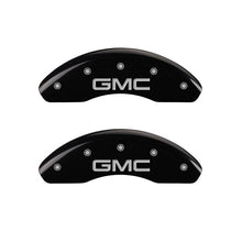 Load image into Gallery viewer, MGP 4 Caliper Covers Engraved Front &amp; Rear GMC Black finish silver ch
