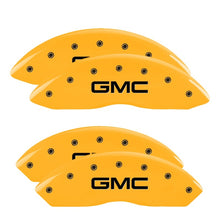 Load image into Gallery viewer, MGP 4 Caliper Covers Engraved Front &amp; Rear GMC Yellow Finish Black Char 2016 GMC Savana 3500

