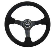 Load image into Gallery viewer, NRG Reinforced Steering Wheel (350mm / 3in. Deep) Blk Suede/Blue BBall Stitch w/5mm Matte Blk Spokes
