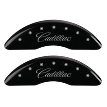 Load image into Gallery viewer, MGP 4 Caliper Covers Engraved Front &amp; Rear Cursive/Cadillac Black finish silver ch
