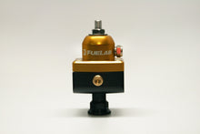 Load image into Gallery viewer, Fuelab 575 High Pressure Adjustable Mini FPR Blocking 25-65 PSI (1) -6AN In (2) -6AN Out - Gold
