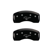 Load image into Gallery viewer, MGP 4 Caliper Covers Engraved Front Mustang Engraved Rear Pony Black finish silver ch
