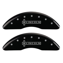 Load image into Gallery viewer, MGP 4 Caliper Covers Engraved Front Lincoln Engraved Rear Star logo Black finish silver ch
