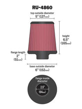Load image into Gallery viewer, K&amp;N Filter Universal Rubber Filter 2 1/2 inch Flange 6 inch Base 5 inch Top 6 1/2 inch Height
