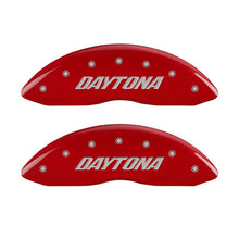 Load image into Gallery viewer, MGP 4 Caliper Covers Engraved Front &amp; Rear Daytona Red finish silver ch
