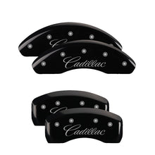 Load image into Gallery viewer, MGP 4 Caliper Covers Engraved Front &amp; Rear Cursive/Cadillac Black finish silver ch
