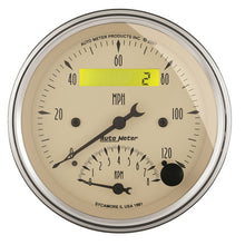 Load image into Gallery viewer, AutoMeter Gauge Tach/Speedo 3-3/8in. 120MPH &amp; 8K RPM Elec. Program. Antq Beige

