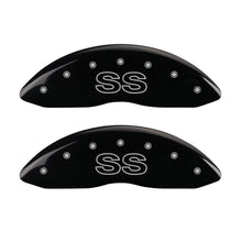 Load image into Gallery viewer, MGP 4 Caliper Covers Engraved Front &amp; Rear Classic/SS Black finish silver ch
