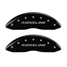 Load image into Gallery viewer, MGP 4 Caliper Covers Engraved Front &amp; Rear Ridgeline Black Finish Silver Char 2019 Honda Ridgeline
