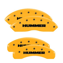 Load image into Gallery viewer, MGP 4 Caliper Covers Engraved Front &amp; Rear MGP Yellow Finish Black Char 2007 Buick Lucerne
