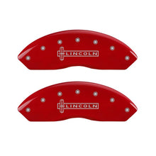 Load image into Gallery viewer, MGP 4 Caliper Covers Engraved Front Lincoln Engraved Rear Star logo Red finish silver ch
