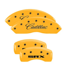 Load image into Gallery viewer, MGP 4 Caliper Covers Engraved Front Cadillac Rear SRX Yellow Finish Black Char 2006 Cadillac SRX
