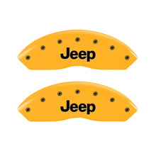 Load image into Gallery viewer, MGP 2 Caliper Covers Engraved Front Jeep Yellow Finish Black Characters 2006 Jeep Wrangler
