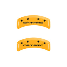 Load image into Gallery viewer, MGP 4 Caliper Covers Engraved F &amp; R Gen 4/Camaro Yellow Finish Black Char 1997 Chevrolet Camaro
