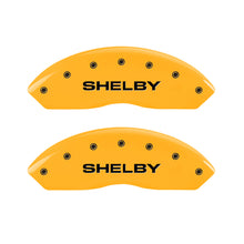 Load image into Gallery viewer, MGP 4 Caliper Covers Engraved Front Shelby Rear Snake Yellow Finish Black Char 2007 Ford Mustang

