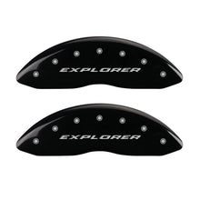 Load image into Gallery viewer, MGP 4 Caliper Covers Engraved Front &amp; Rear Explorer Black finish silver ch
