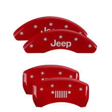 Load image into Gallery viewer, MGP 4 Caliper Covers Engraved Front JEEP Engraved Rear JEEP Grill logo Red finish silver ch
