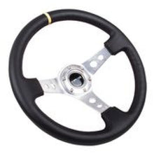 Load image into Gallery viewer, NRG Reinforced Steering Wheel (350mm / 3in. Deep) Blk Leather w/Circle Cut Spokes &amp; Single Yellow CM
