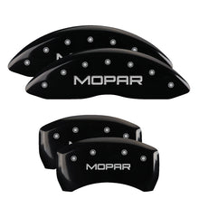 Load image into Gallery viewer, MGP 4 Caliper Covers Engraved Front &amp; Rear MOPAR Black finish silver ch
