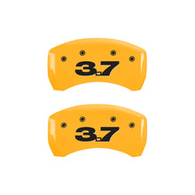 Load image into Gallery viewer, MGP 4 Caliper Covers Engraved Front Mustang Engraved Rear 37 Yellow finish black ch
